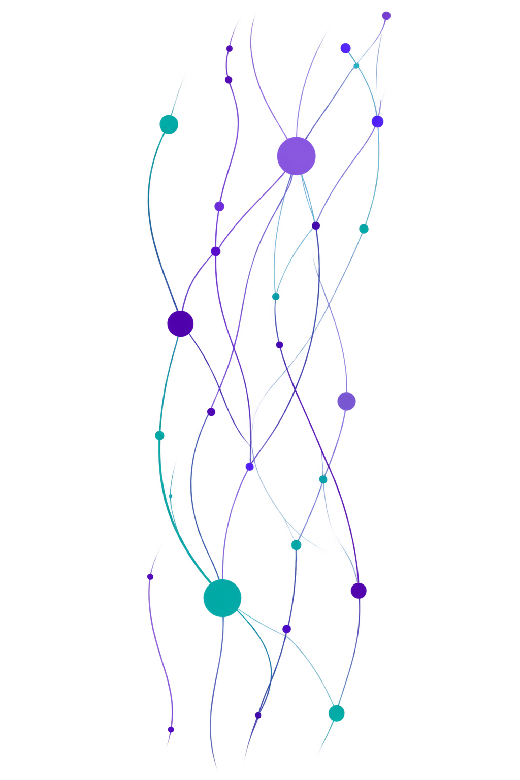 Abstract diagram of connected nodes and flowing trajectories representing behavioural patterns over time